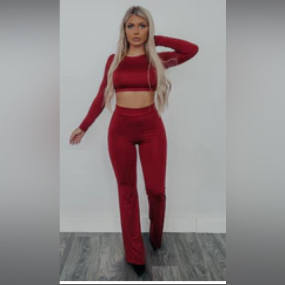 Maroon Two Piece Crop Top & Pants